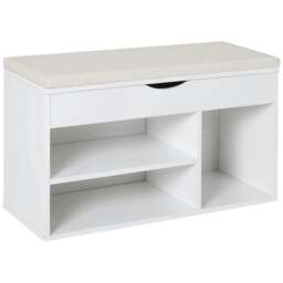 Rackhams Wooden Shoes Cabinet Bench Hidden Storage Padded Seat Organiser Footwear Rack Hallway White 80 x 30 x 47 cm - thumbnail 1