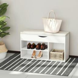 Rackhams Wooden Shoes Cabinet Bench Hidden Storage Padded Seat Organiser Footwear Rack Hallway White 80 x 30 x 47 cm - thumbnail 2