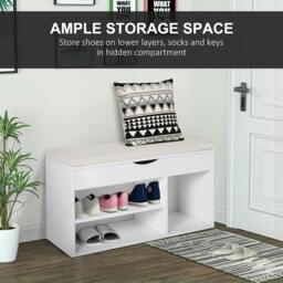 Rackhams Wooden Shoes Cabinet Bench Hidden Storage Padded Seat Organiser Footwear Rack Hallway White 80 x 30 x 47 cm - thumbnail 5