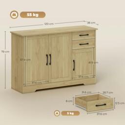 Rackhams Sideboard with Soft-Close Doors, Modern Storage Cabinet Natural - Natural wood finish - Sideboard - Natural wood - thumbnail 3