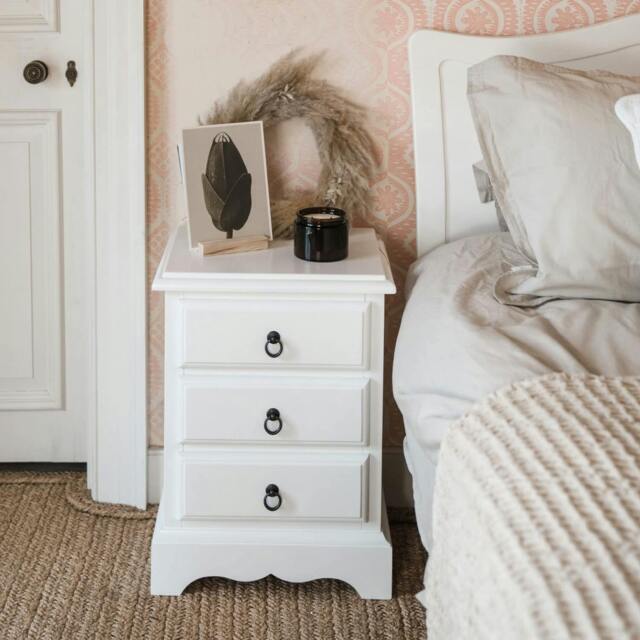 Rackhams Romance 3 Drawer Bedside Table. French Style Nightstand - True White, White - image 1