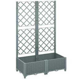 Rackhams Raised Garden Bed with Trellis, Plastic Planter Box with Drainage Holes, Drain Plugs and Water Reservoirs, Grey - Grey