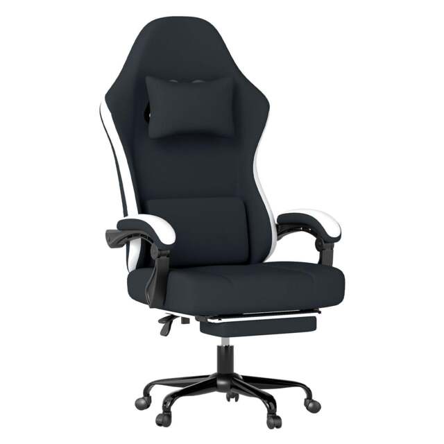 Rackhams Gaming Chair Office Recliner Spring Padding Adjustable Swivel Footrest - Black - image 1