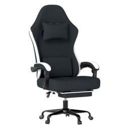 Rackhams Gaming Chair Office Recliner Spring Padding Adjustable Swivel Footrest - Black - thumbnail 1