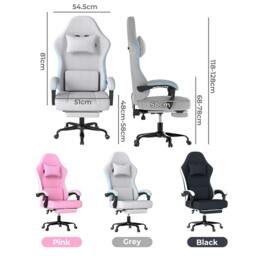 Rackhams Gaming Chair Office Recliner Spring Padding Adjustable Swivel Footrest - Black - thumbnail 5