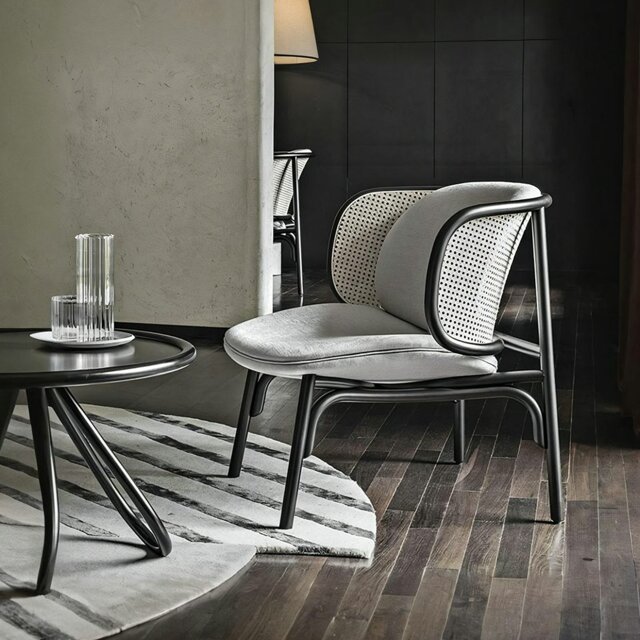 Rackhams Cane Rattan Armchair, Grey Linen - image 1