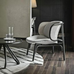 Rackhams Cane Rattan Armchair, Grey Linen - thumbnail 1