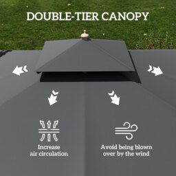 Rackhams 3m Wood Square Umbrella Garden Market Parasol Sunshade - Black - thumbnail 4