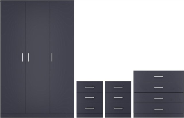 Rackhams Dakota 3 Door Triple Wardrobe 4 Piece Bedroom Set - Dark Grey - image 1