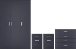 Rackhams Dakota 3 Door Triple Wardrobe 4 Piece Bedroom Set - Dark Grey - thumbnail 1