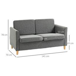 Rackhams Compact Loveseat Sofa, Modern 2 Seater Sofa for Living Room with Wood Legs and Armrests, Grey - thumbnail 3