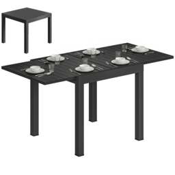 Rackhams Aluminium Extending Garden Table with Faux Wood Slatted Top, Black - 1 - 160 x 80 x 75 cm - 80 - thumbnail 3