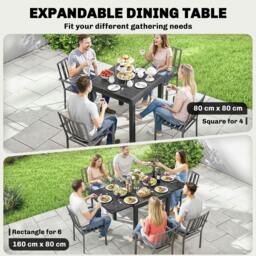 Rackhams Aluminium Extending Garden Table with Faux Wood Slatted Top, Black - 1 - 160 x 80 x 75 cm - 80 - thumbnail 5