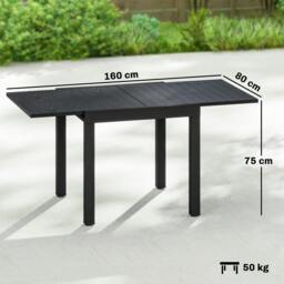 Rackhams Aluminium Extending Garden Table with Faux Wood Slatted Top, Black - 1 - 160 x 80 x 75 cm - 80 - thumbnail 4