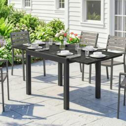 Rackhams Aluminium Extending Garden Table with Faux Wood Slatted Top, Black - 1 - 160 x 80 x 75 cm - 80