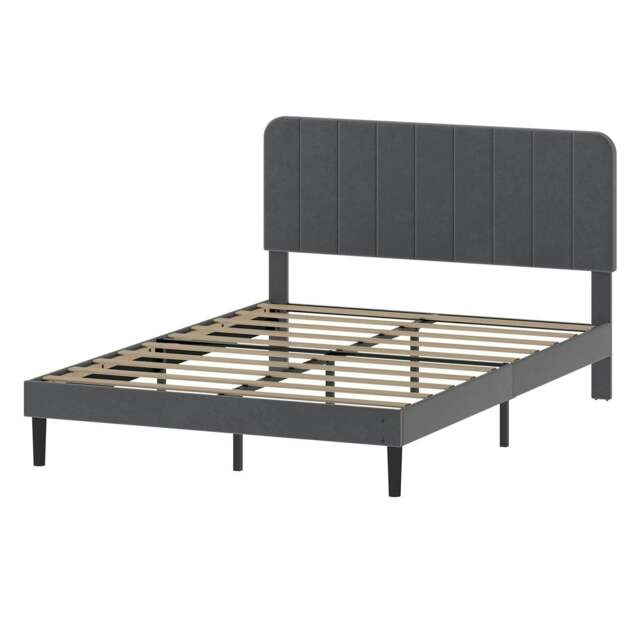 Rackhams Double Bed Frame with Adjustable Headboard Velvet Upholstered Dark Grey - image 1