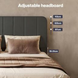 Rackhams Double Bed Frame with Adjustable Headboard Velvet Upholstered Dark Grey - thumbnail 4