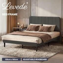 Rackhams Double Bed Frame with Adjustable Headboard Velvet Upholstered Dark Grey - thumbnail 2