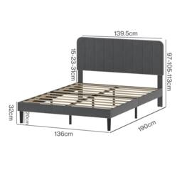 Rackhams Double Bed Frame with Adjustable Headboard Velvet Upholstered Dark Grey - thumbnail 3