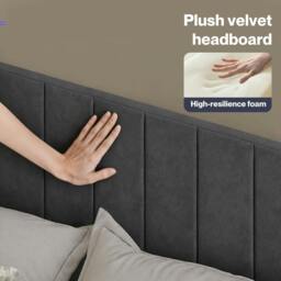 Rackhams Double Bed Frame with Adjustable Headboard Velvet Upholstered Dark Grey - thumbnail 6
