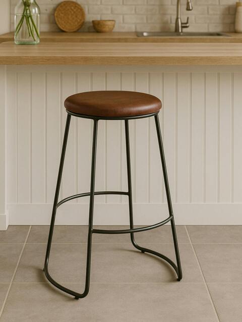 Rackhams Brixton Faux Leather Bar Stool with Metal Legs - image 1