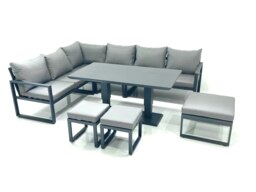 Rackhams Aluminium Outdoor Garden Furniture Set Corner Sofa 3 Footstools Adjustable Rising Lifting Dining Table Sets Dark Grey - thumbnail 2