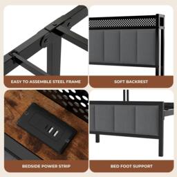 Rackhams Single Bed Frame LED Lights Headboard USB Charge Metal Mattress Platform - thumbnail 6