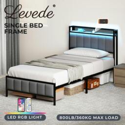 Rackhams Single Bed Frame LED Lights Headboard USB Charge Metal Mattress Platform - thumbnail 2