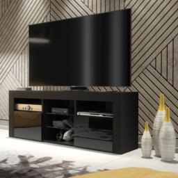 Rackhams Stylish 145cm Modern TV Unit with Black Gloss Doors and Spacious Cabinet Storage - 145 cm - 1 - Black Matt Body & Black Gloss Doors - thumbnail 2