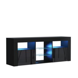 Rackhams Stylish 145cm Modern TV Unit with Black Gloss Doors and Spacious Cabinet Storage - 145 cm - 1 - Black Matt Body & Black Gloss Doors - thumbnail 3