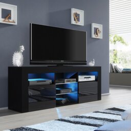 Rackhams Stylish 145cm Modern TV Unit with Black Gloss Doors and Spacious Cabinet Storage - 145 cm - 1 - Black Matt Body & Black Gloss Doors - thumbnail 4