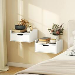 Rackhams Floating Nightstands Set of 2, Nightstand with Drawer - Natural Wood - 40W x 30D x 19.5H cm - Set of 2 - thumbnail 2