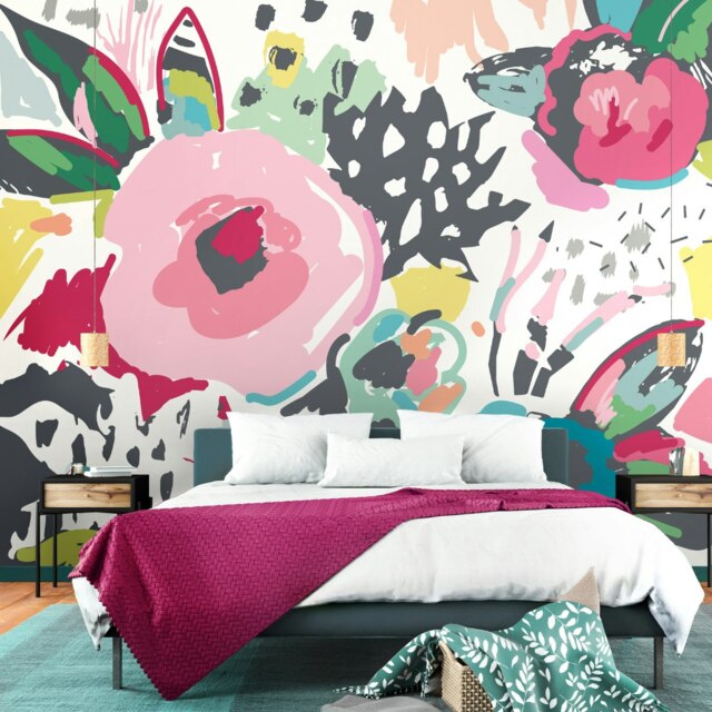 Rackhams Abstract Floral Wall Mural - Pink - Medium - W300cm x H240cm - image 1