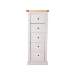 Rackhams Loreo 5 Drawer Narrow Chest of Drawers Chrome Knob - Light Grey - thumbnail 1