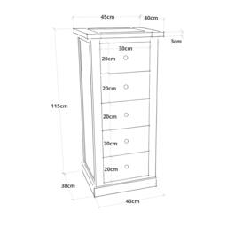 Rackhams Loreo 5 Drawer Narrow Chest of Drawers Chrome Knob - Light Grey - thumbnail 4