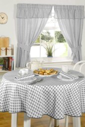 "Rackhams Gingham Checked Pencil Pleat Kitchen Curtains - Charcoal - 46 x 54"""