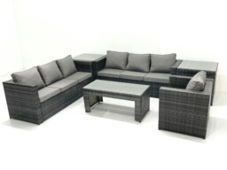 Rackhams 7 Seater Rattan Garden Furniture Set Outdoor Lounger Sofa with Coffee Table Armchair 2 Side Tables Dark Grey Mixed - thumbnail 2