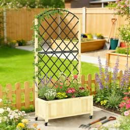 Rackhams Garden Bed w/Metal Trellis, Wooden Elevated Planter Box - 72W x 36D x 168H cm - Brown - thumbnail 1