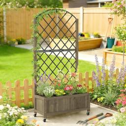 Rackhams Garden Bed w/Metal Trellis, Wooden Elevated Planter Box - 72W x 36D x 168H cm - Brown - thumbnail 2