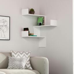 Rackhams Luksa Modern Wall Shelf Bookcase Wall Mounted Corner Zigzag Design 60cm - Oak - thumbnail 2