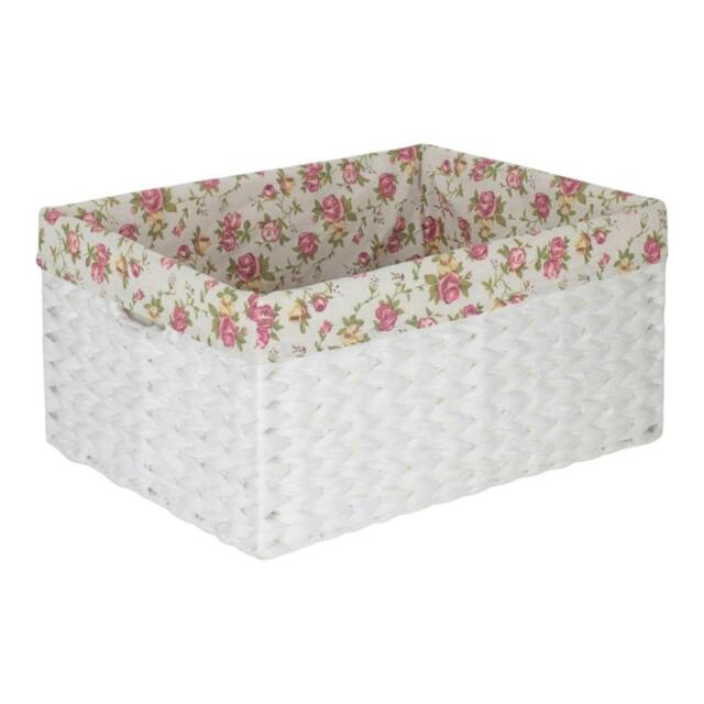 Rackhams White Paper Rope Rectangular Storage Basket with Garden Rose Cotton Lining - Large