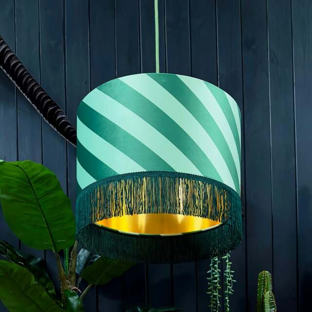 "Rackhams Apple Sours Helter Skelter Velvet Lampshades With Gold Foil Lining and Fringing - Table / Floor Lamp - 40cm diameter x 25cm height / 16"" x 10""" - image 1