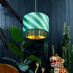 "Rackhams Apple Sours Helter Skelter Velvet Lampshades With Gold Foil Lining and Fringing - Table / Floor Lamp - 40cm diameter x 25cm height / 16"" x 10""" - thumbnail 2