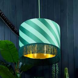 "Rackhams Apple Sours Helter Skelter Velvet Lampshades With Gold Foil Lining and Fringing - Table / Floor Lamp - 40cm diameter x 25cm height / 16"" x 10"""