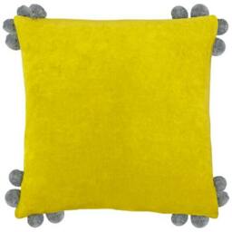 Rackhams Hoola Pom Pom Cushion Cover - Yellow/Grey - One Size - Yellow/Grey - 100% Cotton