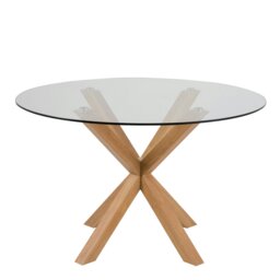 Rackhams Heaven Round Dining Table with Glass Top 119x75.5cm - Brown - No - Brown - thumbnail 2