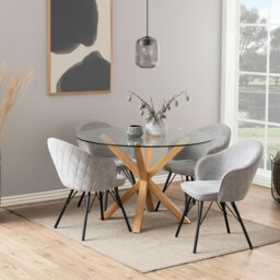 Rackhams Heaven Round Dining Table with Glass Top 119x75.5cm - Brown - No - Brown - thumbnail 3
