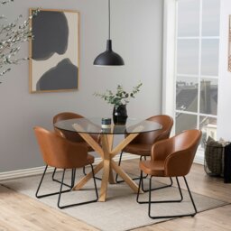 Rackhams Heaven Round Dining Table with Glass Top 119x75.5cm - Brown - No - Brown - thumbnail 5