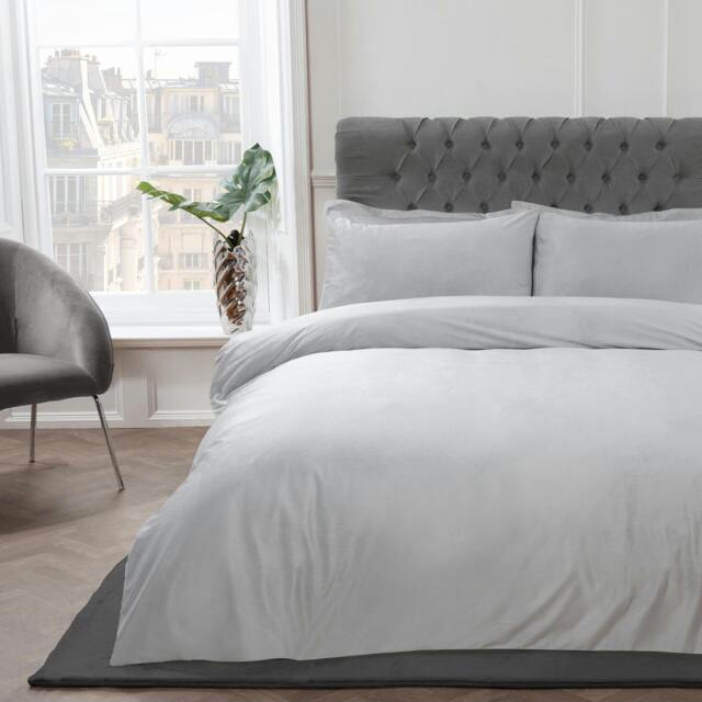 Rackhams Luxury Soft & Elegant Matte Velvet Duvet Cover Set with Pillowcases - Silver - Super King (220cm x 260cm) - image 1