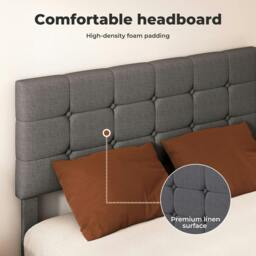 Rackhams Bed Frame Upholstered Linen Headboard Wooden Slat Double King Size Grey - 4FT6 Double - thumbnail 6